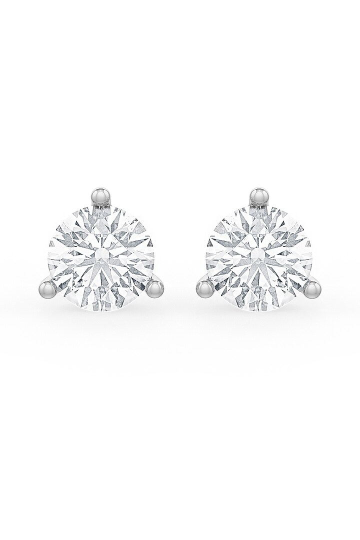 White Rhodium Finish Round Cubic Zirconia Crystal Stud Earrings In Sterling Silver by MISS JO at Pernia's Pop Up Shop