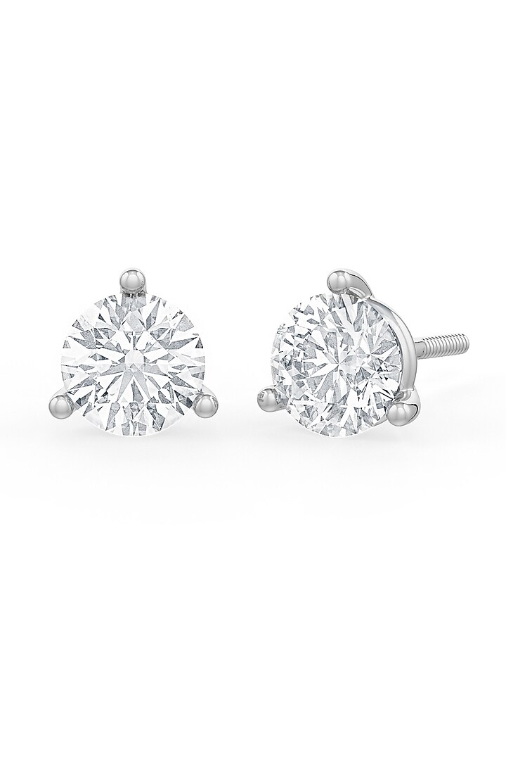White Rhodium Finish Round Cubic Zirconia Crystal Stud Earrings In Sterling Silver by MISS JO at Pernia's Pop Up Shop