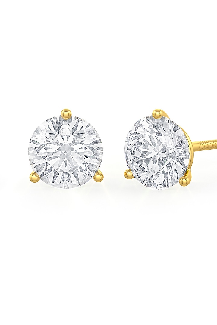 Gold Finish Round Cubic Zirconia Crystal Stud Earrings In Sterling Silver by MISS JO at Pernia's Pop Up Shop