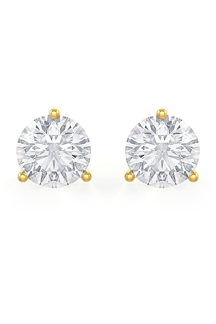 Gold Finish Round Cubic Zirconia Crystal Stud Earrings In Sterling Silver by MISS JO at Pernia's Pop Up Shop
