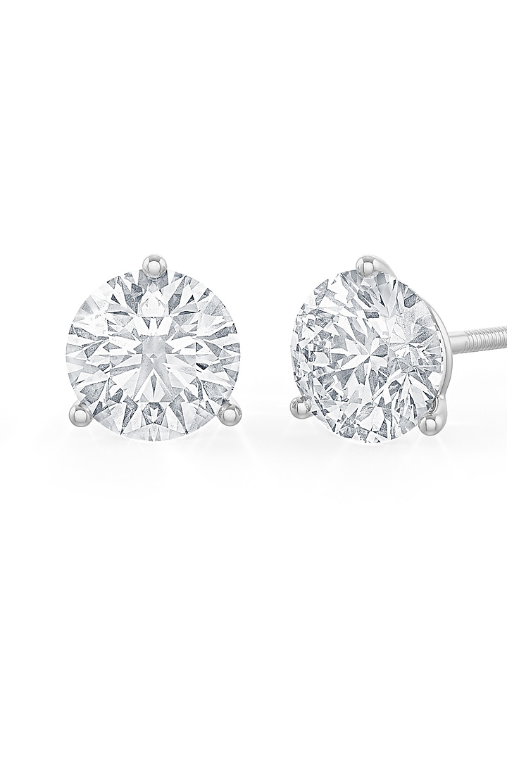 White Rhodium Finish Round Cubic Zirconia Crystal Stud Earrings In Sterling Silver by MISS JO at Pernia's Pop Up Shop