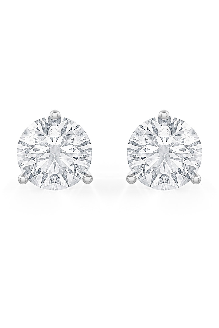 White Rhodium Finish Round Cubic Zirconia Crystal Stud Earrings In Sterling Silver by MISS JO at Pernia's Pop Up Shop