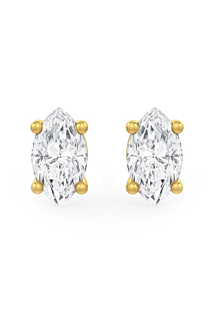 Gold Finish Marquise-Shaped Cubic Zirconia Crystal Stud Earrings In Sterling Silver by MISS JO at Pernia's Pop Up Shop