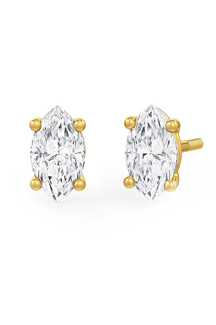 Gold Finish Marquise-Shaped Cubic Zirconia Crystal Stud Earrings In Sterling Silver by MISS JO at Pernia's Pop Up Shop