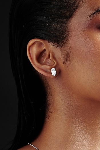 White Rhodium Finish Marquise-Shaped Cubic Zirconia Crystal Stud Earrings In Sterling Silver by MISS JO at Pernia's Pop Up Shop