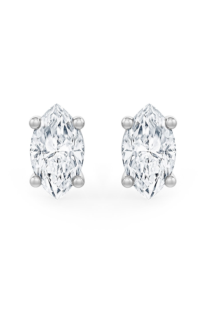 White Rhodium Finish Marquise-Shaped Cubic Zirconia Crystal Stud Earrings In Sterling Silver by MISS JO at Pernia's Pop Up Shop