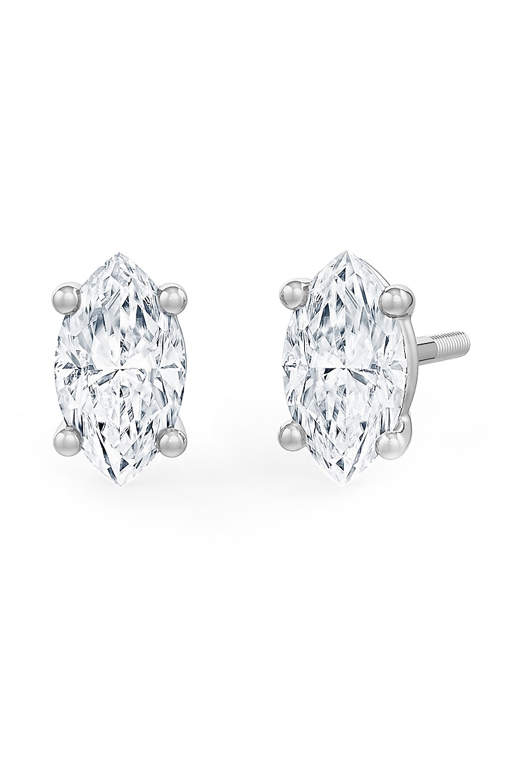 White Rhodium Finish Marquise-Shaped Cubic Zirconia Crystal Stud Earrings In Sterling Silver by MISS JO at Pernia's Pop Up Shop