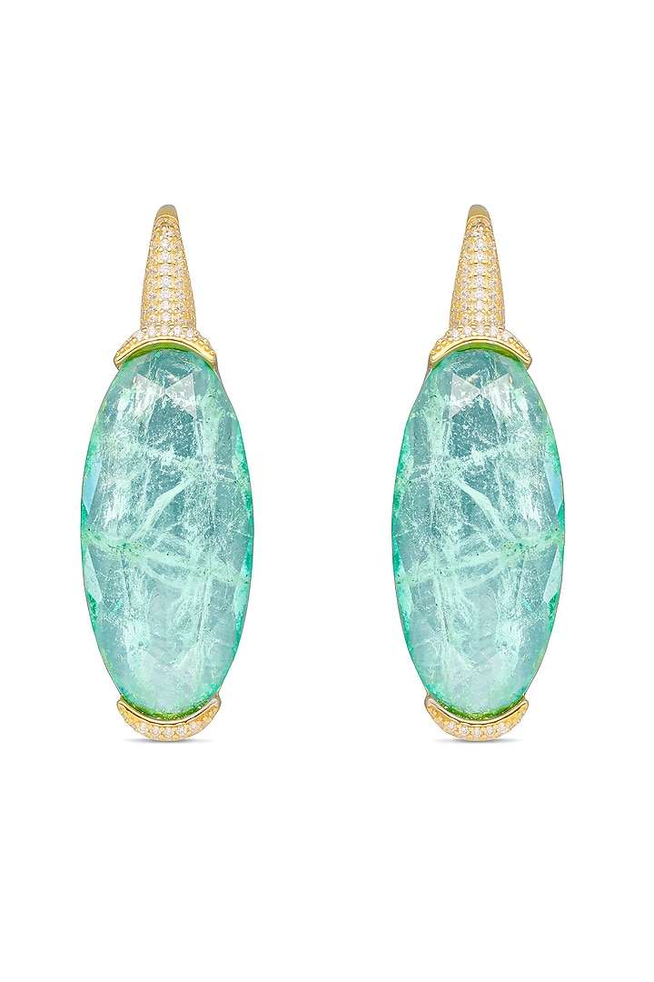 Gold Finish Light Sky Blue Natural Stone Drop Earrings In Sterling Silver by MISS JO at Pernia's Pop Up Shop