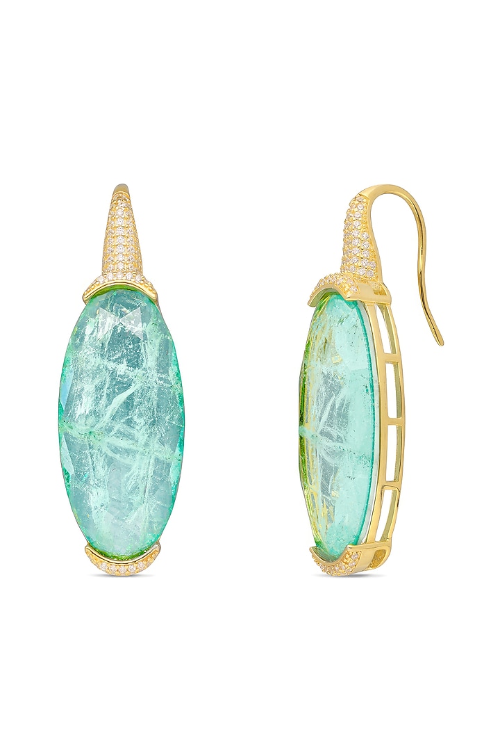 Gold Finish Light Sky Blue Natural Stone Drop Earrings In Sterling Silver by MISS JO at Pernia's Pop Up Shop