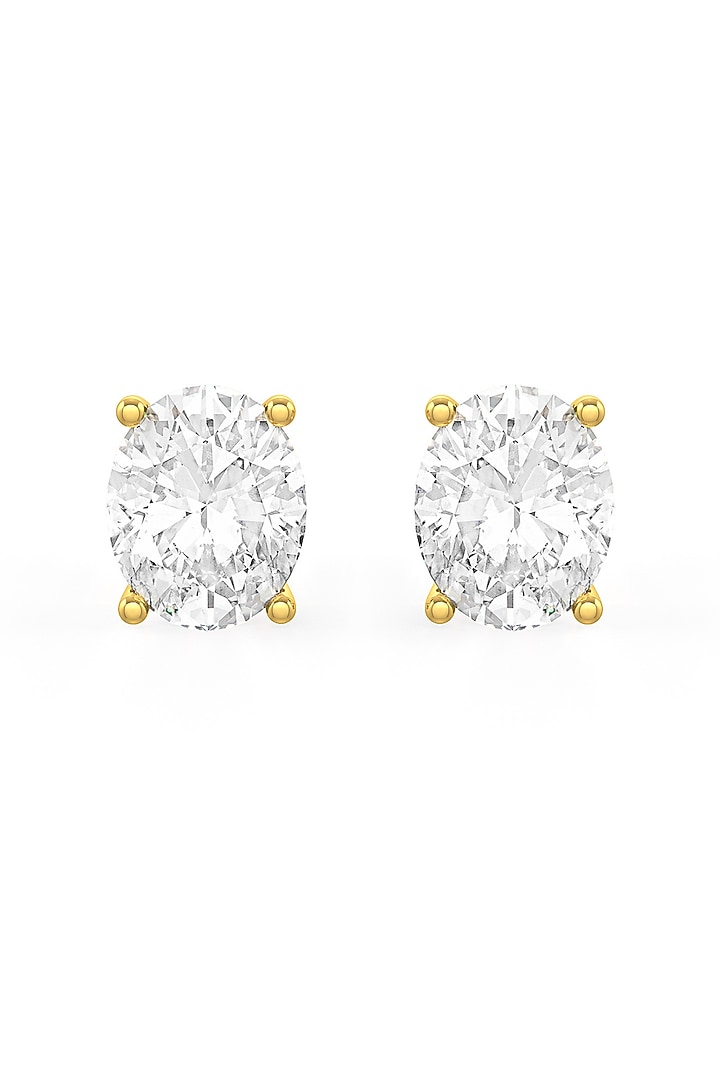 Gold Finish Oval-Shaped Cubic Zirconia Crystal Stud Earrings In Sterling Silver by MISS JO at Pernia's Pop Up Shop