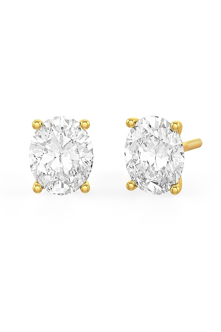 Gold Finish Oval-Shaped Cubic Zirconia Crystal Stud Earrings In Sterling Silver by MISS JO at Pernia's Pop Up Shop