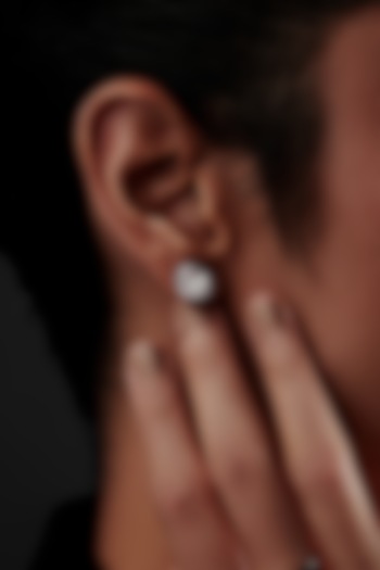 White Rhodium Finish Oval-Shaped Cubic Zirconia Crystal Stud Earrings In Sterling Silver by MISS JO at Pernia's Pop Up Shop