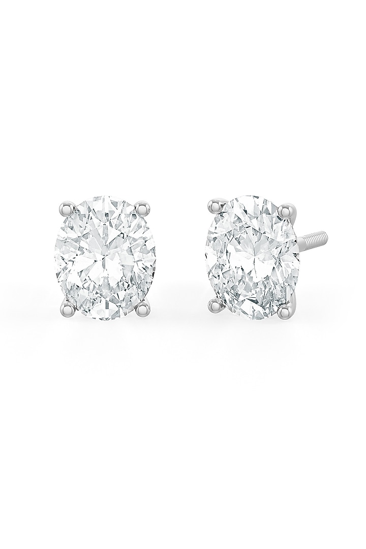 White Rhodium Finish Oval-Shaped Cubic Zirconia Crystal Stud Earrings In Sterling Silver by MISS JO at Pernia's Pop Up Shop