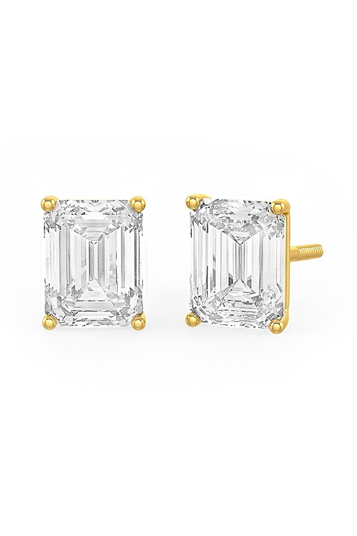 Gold Finish Emerald-Cut Cubic Zirconia Crystal Stud Earrings In Sterling Silver by MISS JO at Pernia's Pop Up Shop