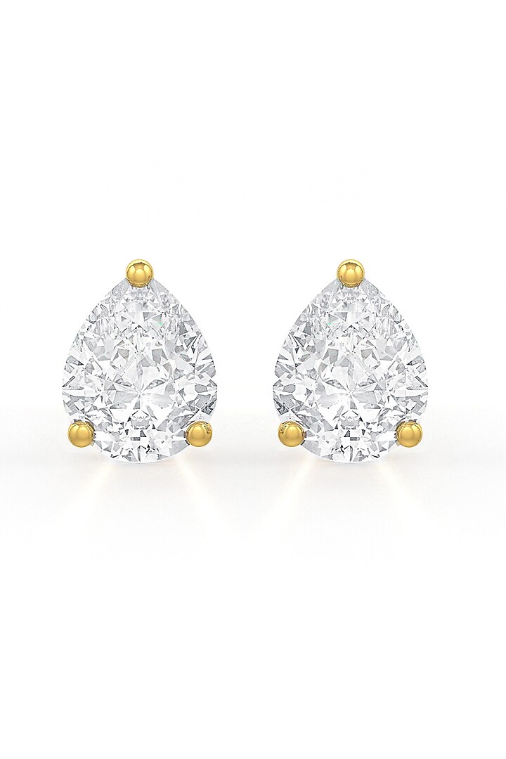 Gold Finish Pear-Cut Cubic Zirconia Crystal Stud Earrings In Sterling Silver by MISS JO at Pernia's Pop Up Shop