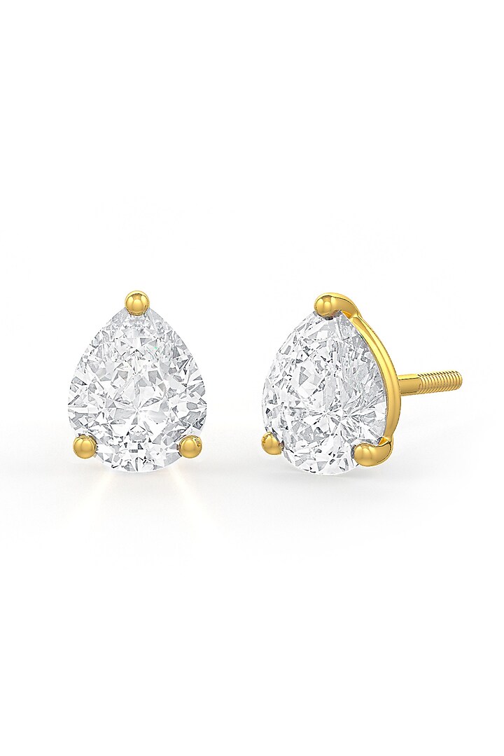 Gold Finish Pear-Cut Cubic Zirconia Crystal Stud Earrings In Sterling Silver by MISS JO at Pernia's Pop Up Shop