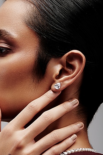 White Rhodium Finish Pear-Cut Cubic Zirconia Crystal Stud Earrings In Sterling Silver by MISS JO at Pernia's Pop Up Shop