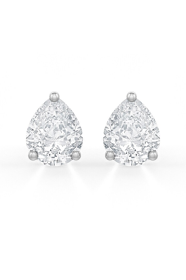 White Rhodium Finish Pear-Cut Cubic Zirconia Crystal Stud Earrings In Sterling Silver by MISS JO at Pernia's Pop Up Shop