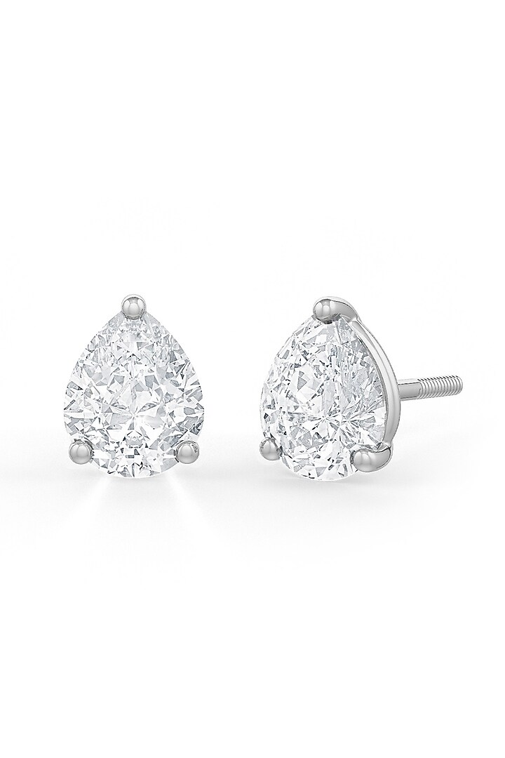 White Rhodium Finish Pear-Cut Cubic Zirconia Crystal Stud Earrings In Sterling Silver by MISS JO at Pernia's Pop Up Shop