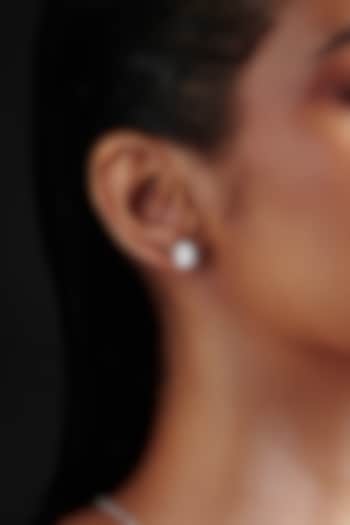 Gold Finish Oval-Shaped Cubic Zirconia Crystal Stud Earrings In Sterling Silver by MISS JO at Pernia's Pop Up Shop