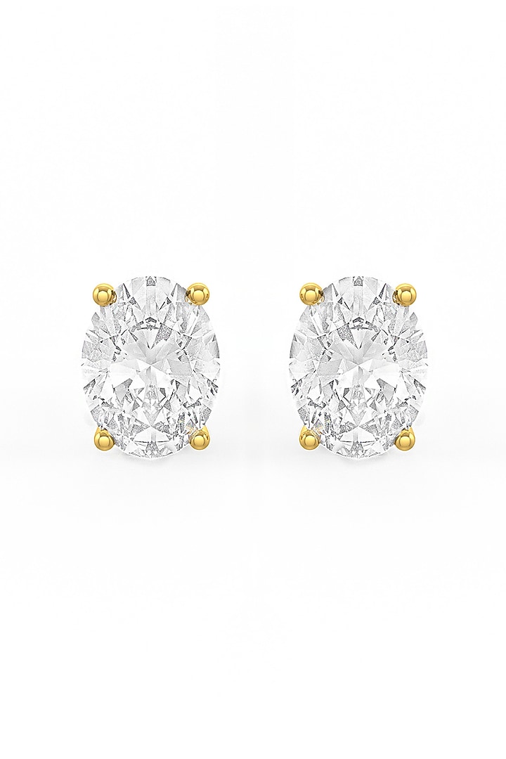 Gold Finish Oval-Shaped Cubic Zirconia Crystal Stud Earrings In Sterling Silver by MISS JO at Pernia's Pop Up Shop