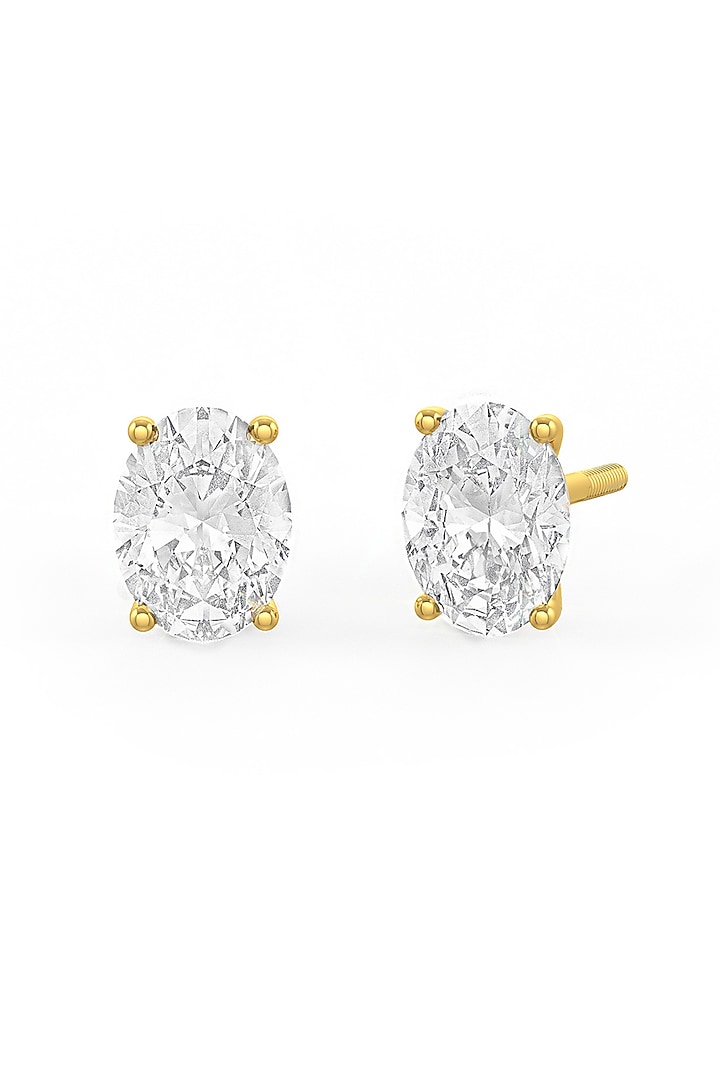 Gold Finish Oval-Shaped Cubic Zirconia Crystal Stud Earrings In Sterling Silver by MISS JO at Pernia's Pop Up Shop