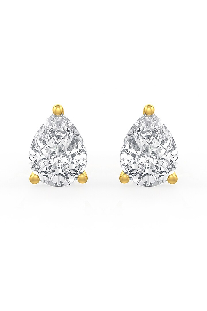 Gold Finish Pear-Shaped Cubic Zirconia Crystal Stud Earrings In Sterling Silver by MISS JO at Pernia's Pop Up Shop