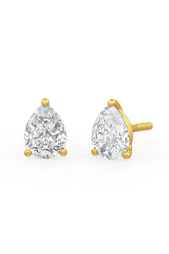 Gold Finish Pear-Shaped Cubic Zirconia Crystal Stud Earrings In Sterling Silver by MISS JO at Pernia's Pop Up Shop