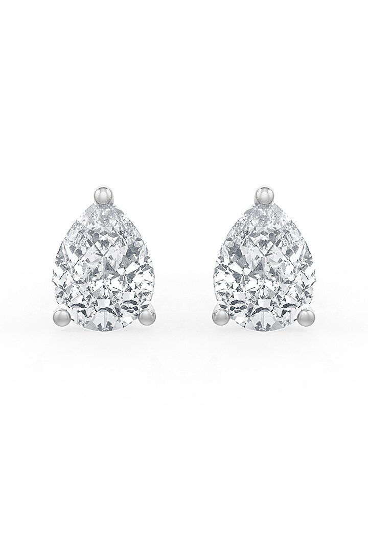 White Rhodium Finish Pear-Shaped Cubic Zirconia Crystal Stud Earrings In Sterling Silver by MISS JO at Pernia's Pop Up Shop