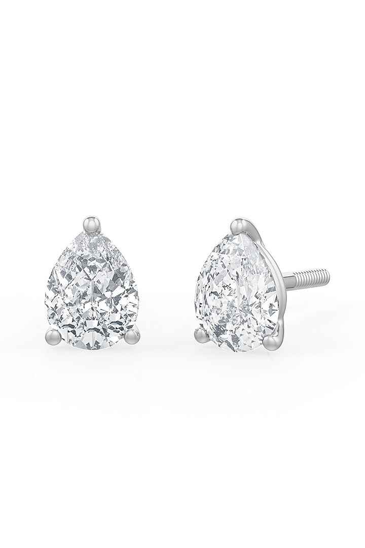 White Rhodium Finish Pear-Shaped Cubic Zirconia Crystal Stud Earrings In Sterling Silver by MISS JO at Pernia's Pop Up Shop