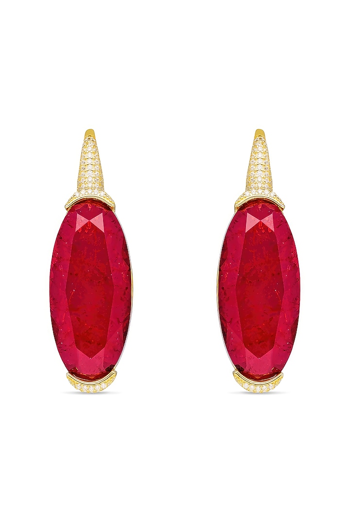 Gold Finish Maroon Red Natural Stone Drop Earrings In Sterling Silver by MISS JO at Pernia's Pop Up Shop
