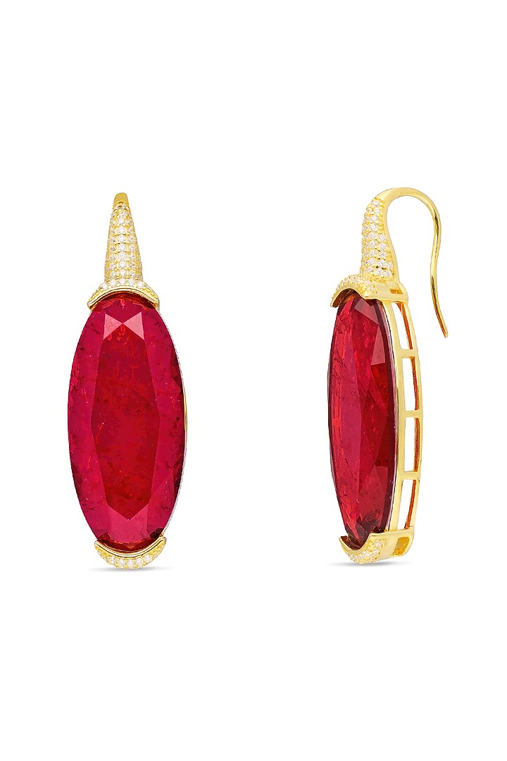 Gold Finish Maroon Red Natural Stone Drop Earrings In Sterling Silver by MISS JO at Pernia's Pop Up Shop