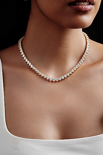 Gold Finish Heart-Shaped Cubic Zirconia Crystal Choker Necklace In Sterling Silver by MISS JO at Pernia's Pop Up Shop