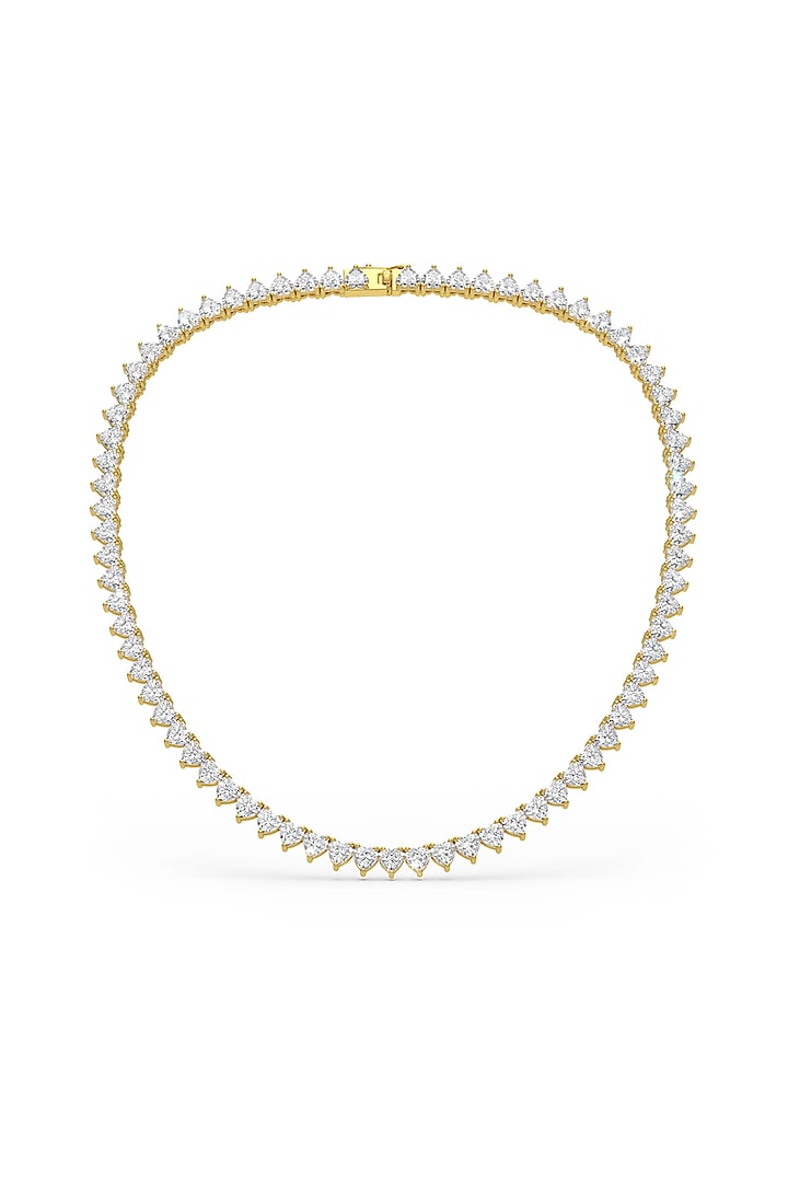 Gold Finish Heart-Shaped Cubic Zirconia Crystal Choker Necklace In Sterling Silver by MISS JO at Pernia's Pop Up Shop