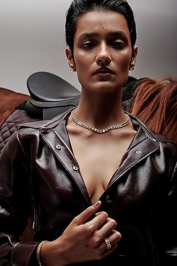 Gold Finish Emerald-Shaped Cubic Zirconia Crystal Choker Necklace In Sterling Silver by MISS JO at Pernia's Pop Up Shop