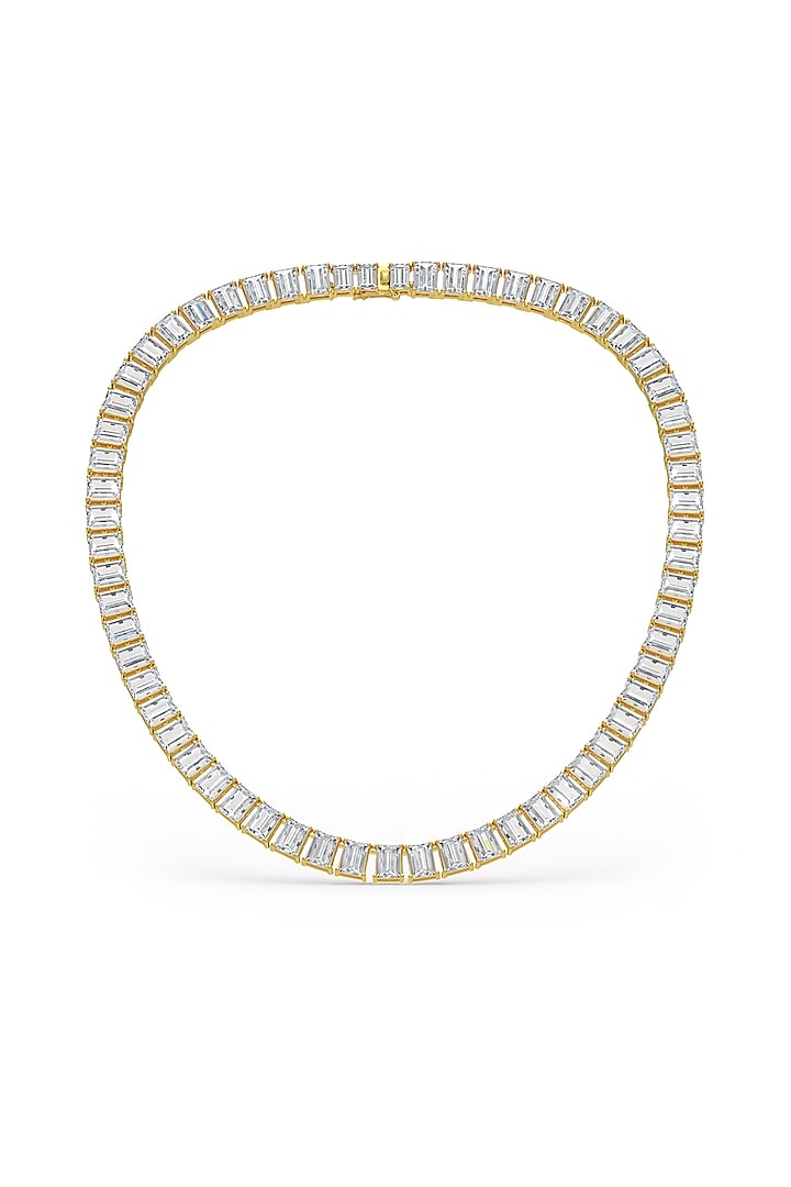 Gold Finish Emerald-Shaped Cubic Zirconia Crystal Choker Necklace In Sterling Silver by MISS JO at Pernia's Pop Up Shop