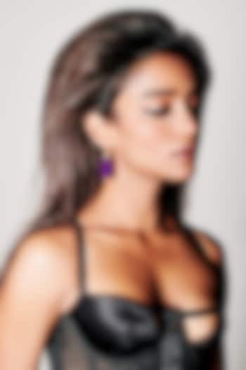 Gold Finish Purple Natural Stone Drop Earrings In Sterling Silver by MISS JO at Pernia's Pop Up Shop