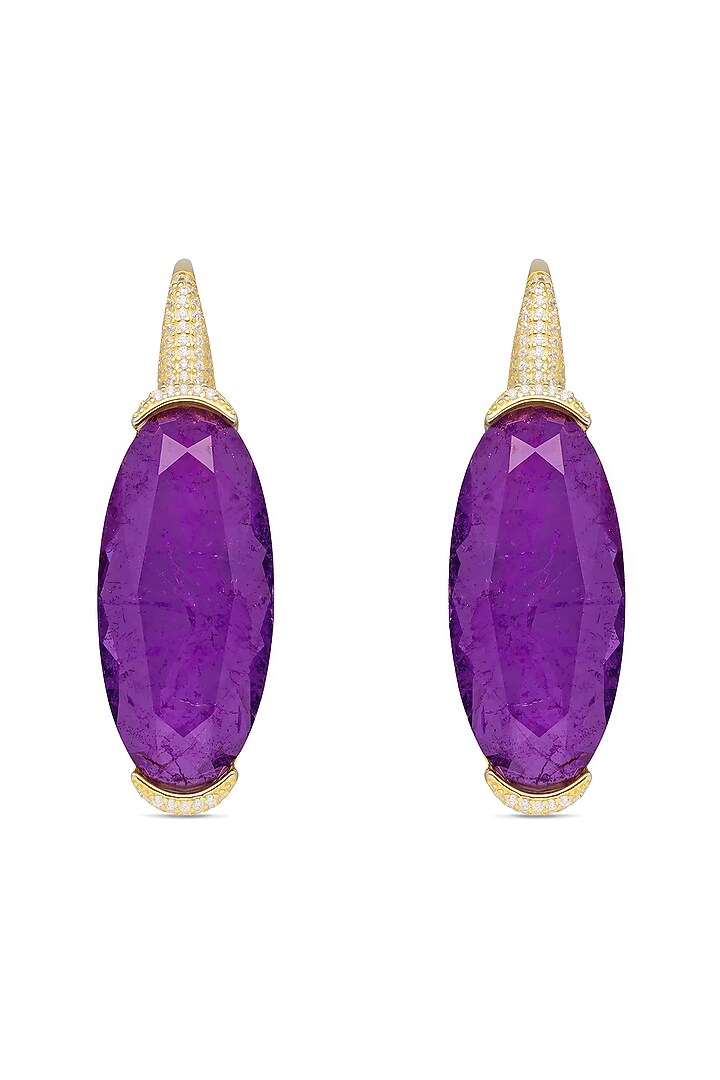 Gold Finish Purple Natural Stone Drop Earrings In Sterling Silver by MISS JO at Pernia's Pop Up Shop