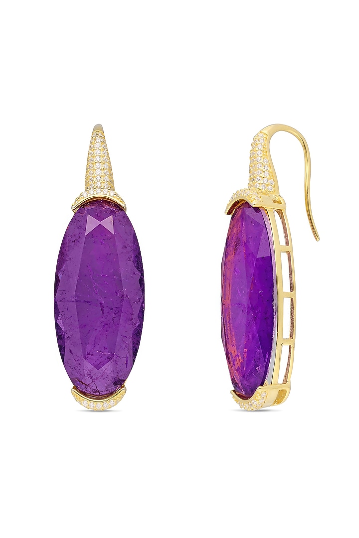 Gold Finish Purple Natural Stone Drop Earrings In Sterling Silver by MISS JO at Pernia's Pop Up Shop