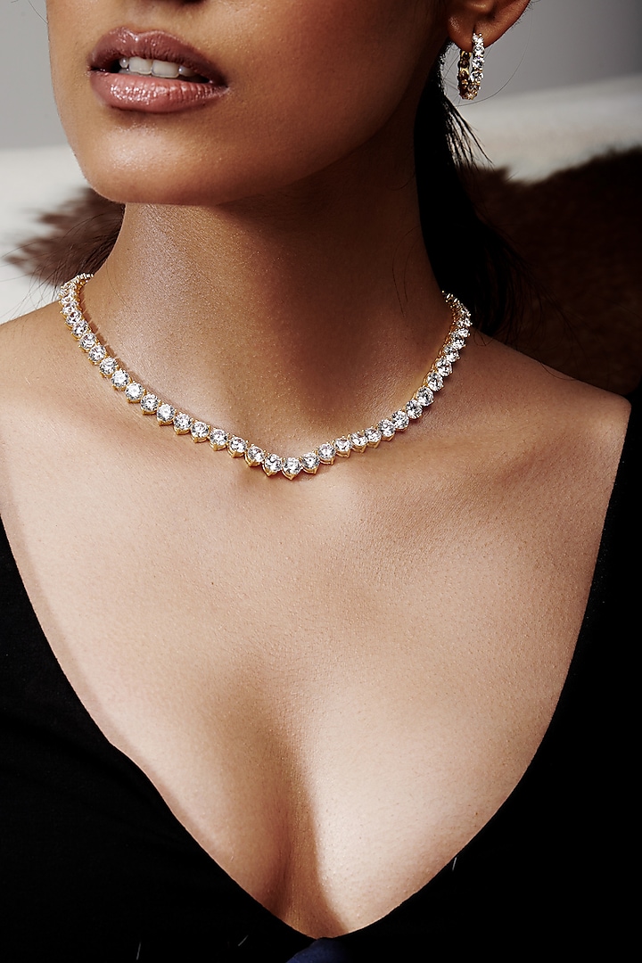 Gold Finish Round-Shaped Cubic Zirconia & Crystal Choker Necklace In Sterling Silver by MISS JO at Pernia's Pop Up Shop