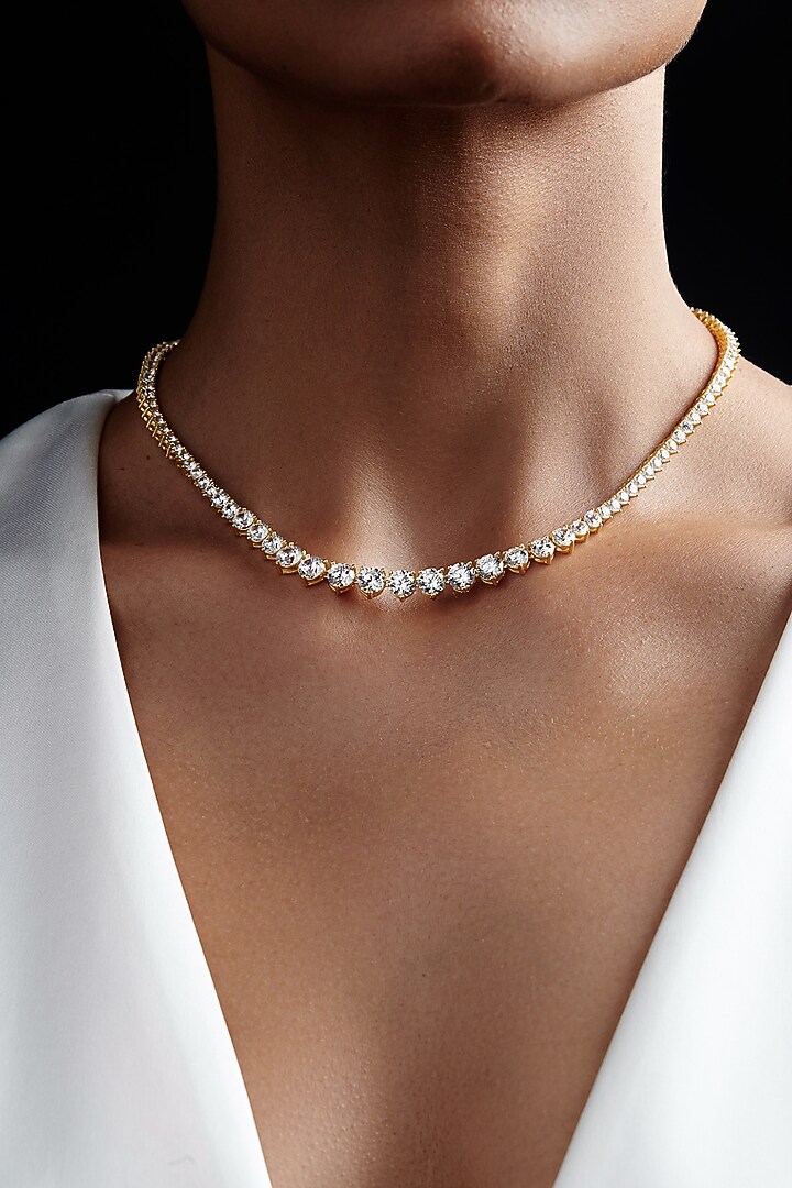 Gold Finish Round-Shaped Cubic Zirconia & Crystal Choker Necklace In Sterling Silver by MISS JO at Pernia's Pop Up Shop