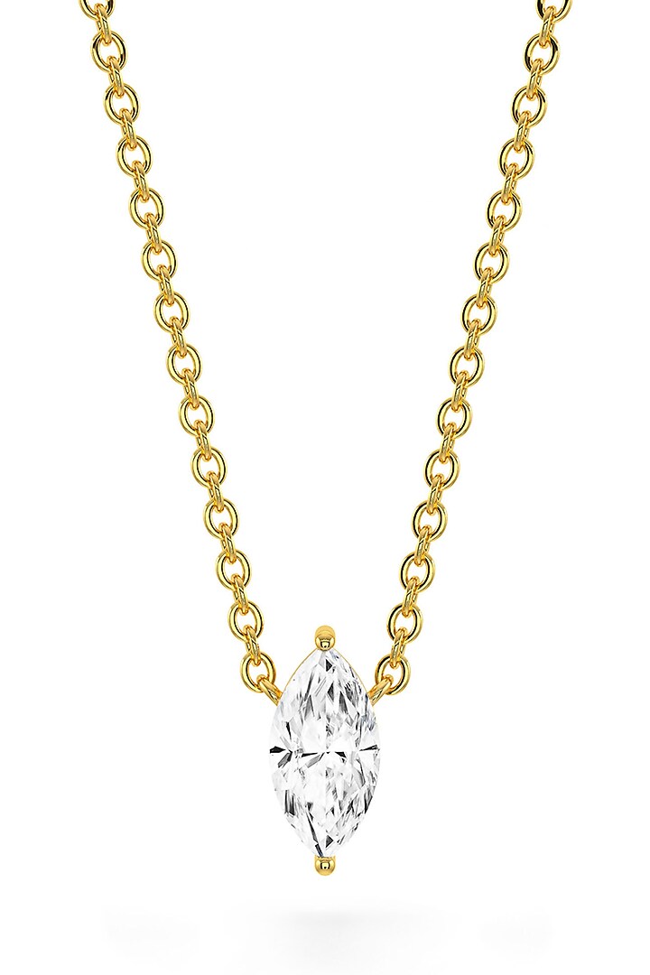Gold Finish Marquise-Shaped Cubic Zirconia & Crystal Pendant Necklace In Sterling Silver by MISS JO at Pernia's Pop Up Shop