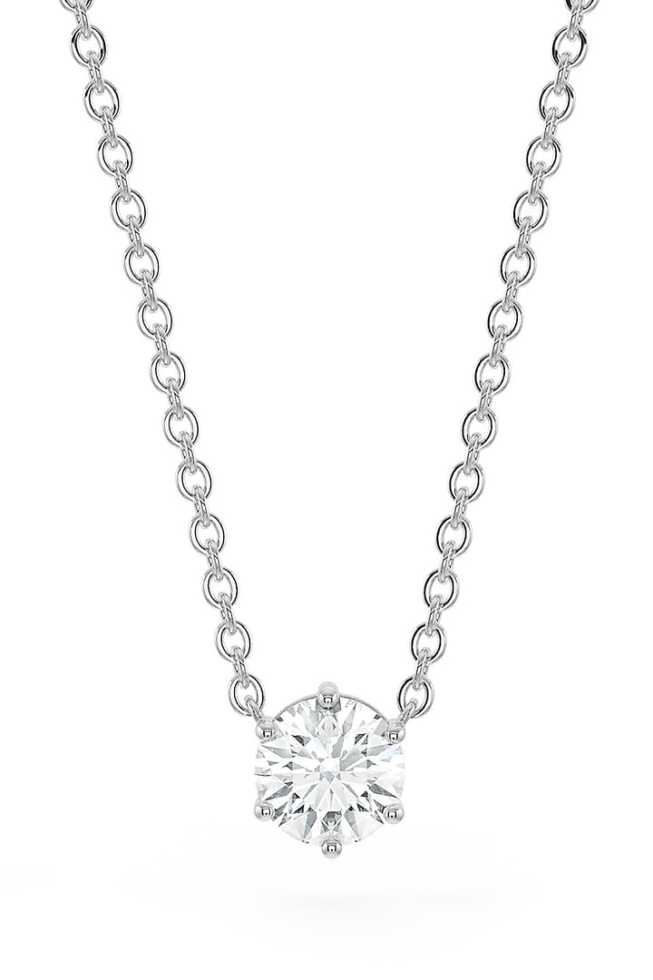 White Rhodium Finish Round-Shaped Cubic Zirconia & Crystal Pendant Necklace In Sterling Silver by MISS JO at Pernia's Pop Up Shop