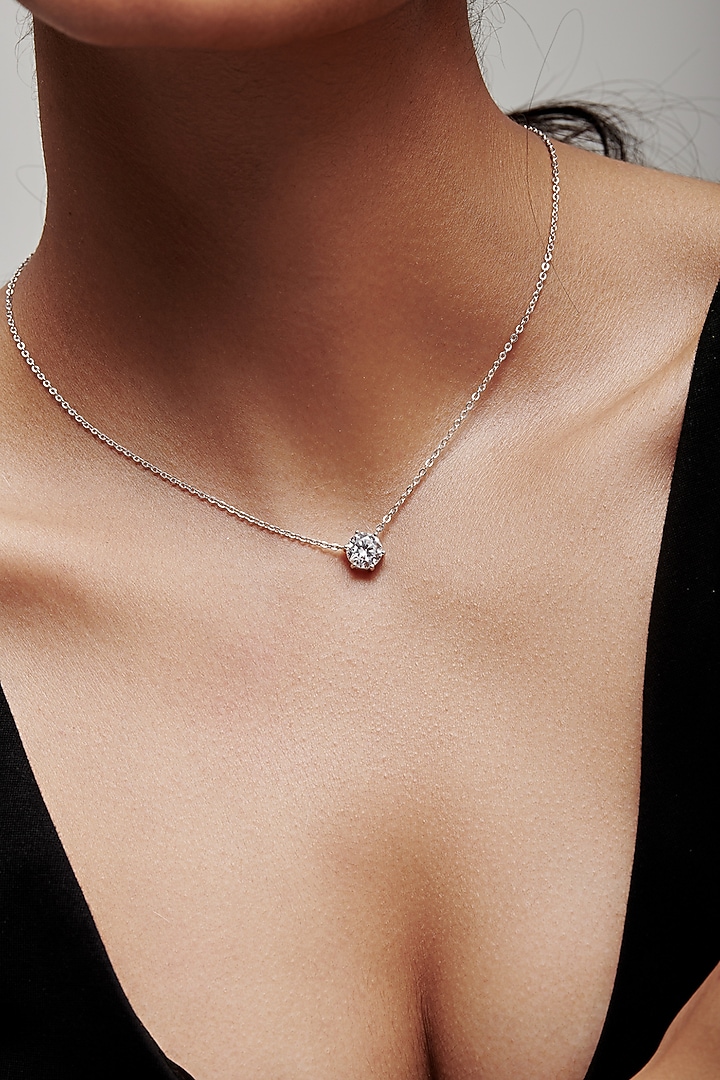 White Rhodium Finish Round-Shaped Cubic Zirconia & Crystal Pendant Necklace In Sterling Silver by MISS JO at Pernia's Pop Up Shop