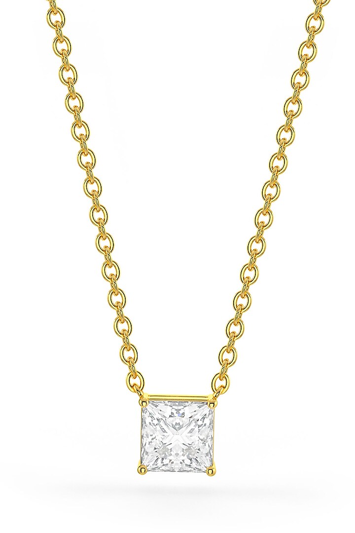Gold Finish Square-Shaped Cubic Zirconia & Crystal Pendant Necklace In Sterling Silver by MISS JO at Pernia's Pop Up Shop