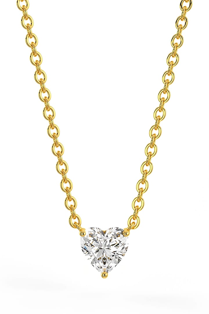 Gold Finish Heart-Shaped Cubic Zirconia & Crystal Pendant Necklace In Sterling Silver by MISS JO at Pernia's Pop Up Shop