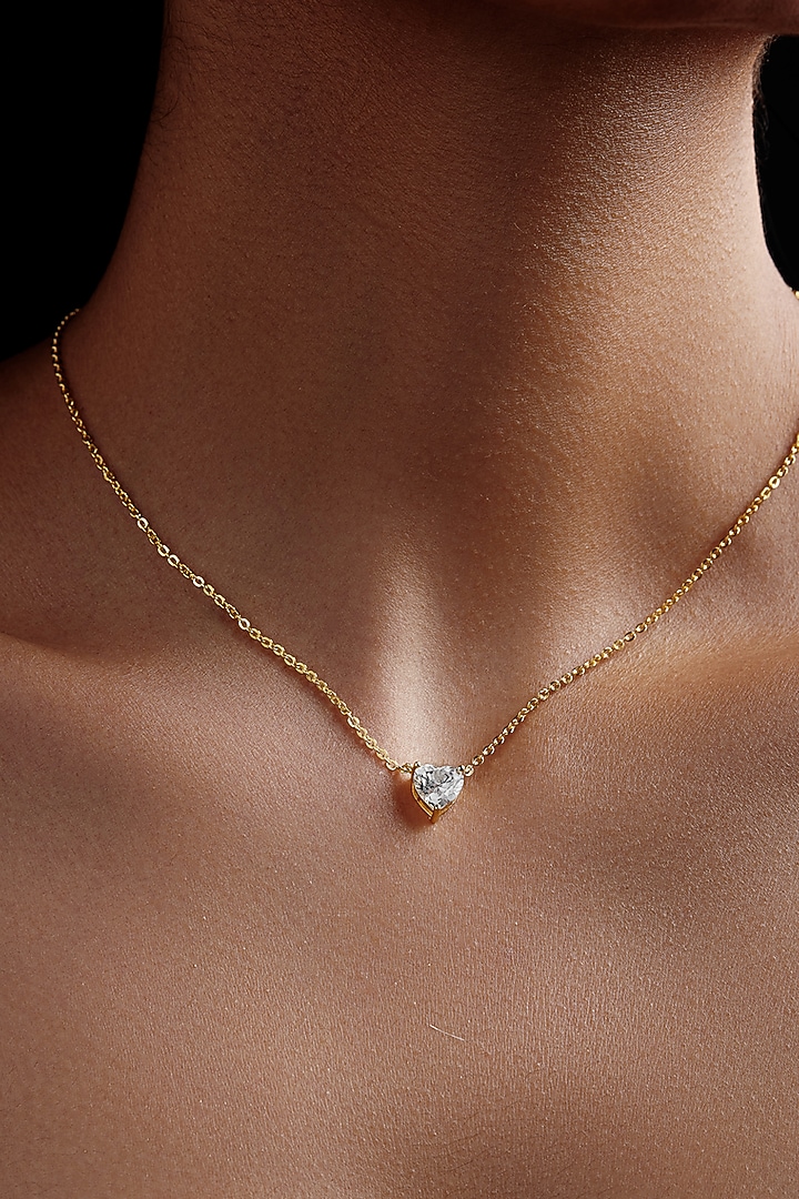 Gold Finish Heart-Shaped Cubic Zirconia & Crystal Pendant Necklace In Sterling Silver by MISS JO at Pernia's Pop Up Shop