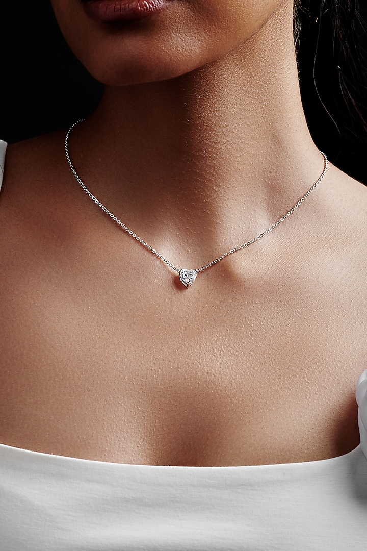 White Rhodium Finish Heart-Shaped Cubic Zirconia & Crystal Pendant Necklace In Sterling Silver by MISS JO at Pernia's Pop Up Shop