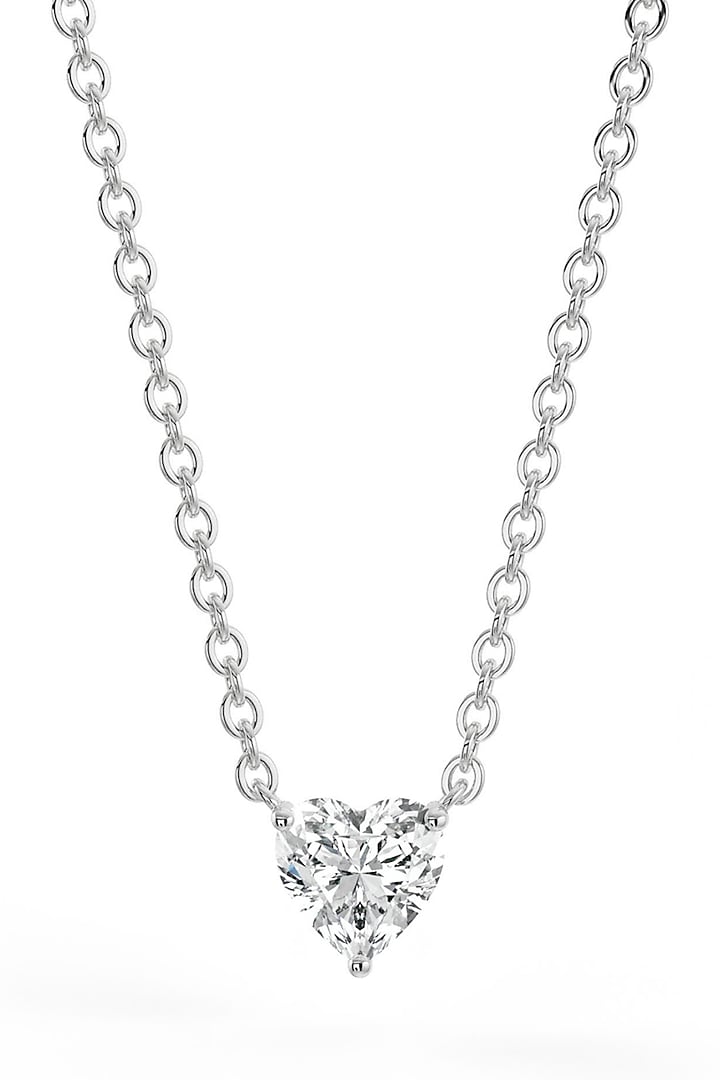 White Rhodium Finish Heart-Shaped Cubic Zirconia & Crystal Pendant Necklace In Sterling Silver by MISS JO at Pernia's Pop Up Shop