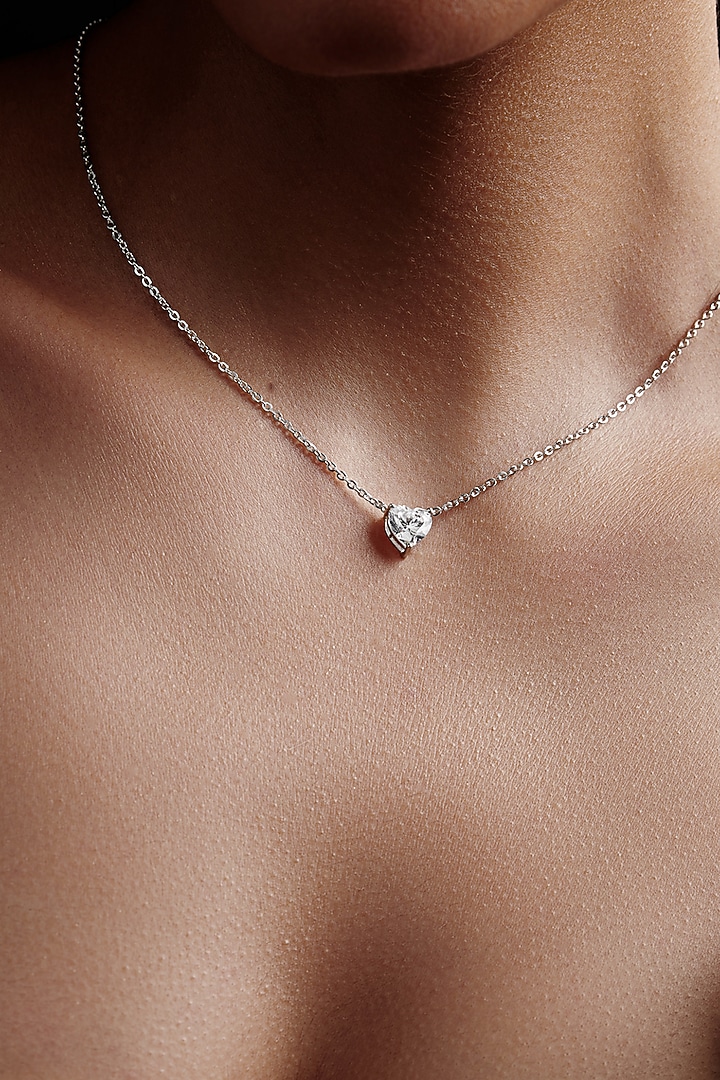 White Rhodium Finish Heart-Shaped Cubic Zirconia & Crystal Pendant Necklace In Sterling Silver by MISS JO at Pernia's Pop Up Shop